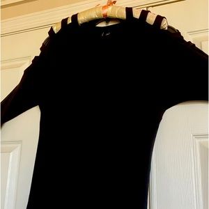 Black lattice cold shoulder top